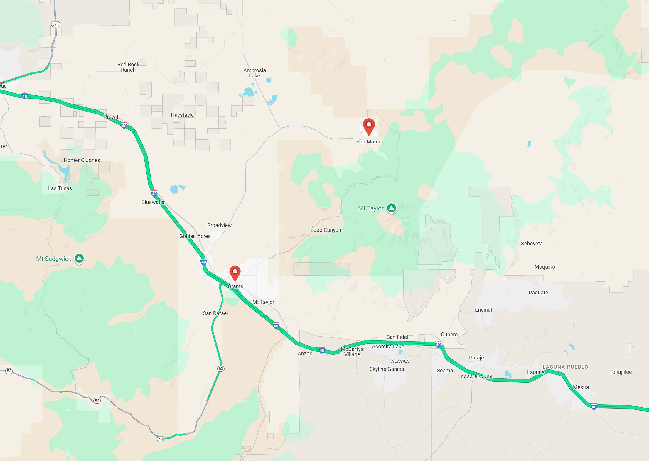 Grants and San Mateo in New Mexico